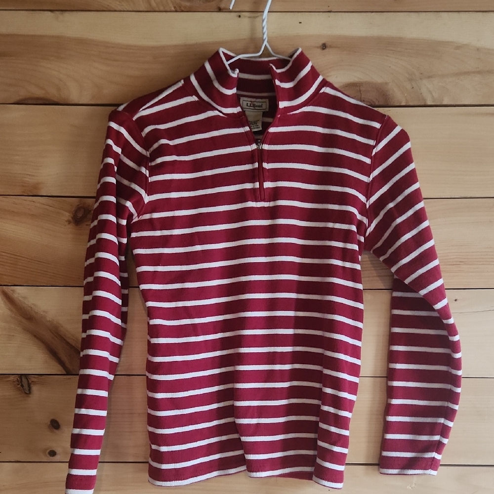 L.L. Bean Red and White Striped Long Sleeve Top